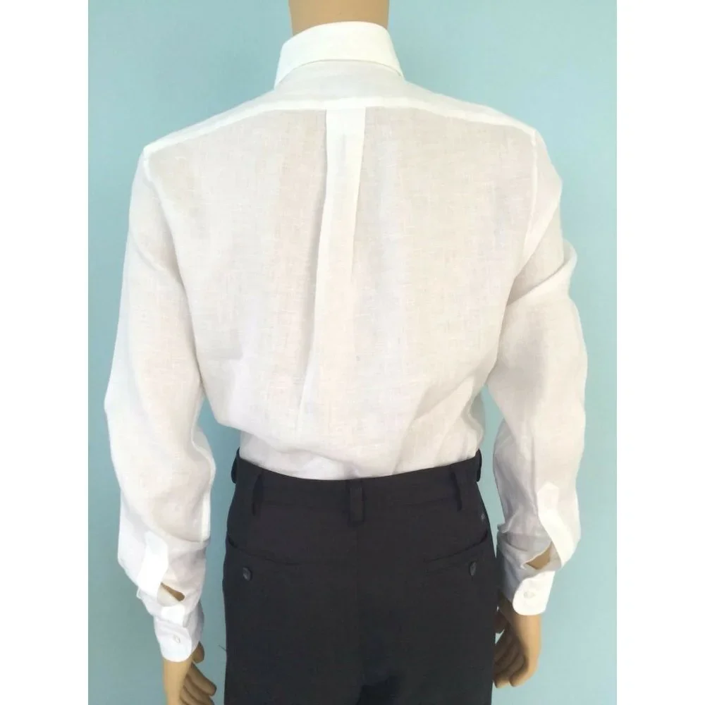 NWT Armani Jeans AJ Shirt Mens 100% Linen Classic Button Down White Size S - Picture 6 of 12